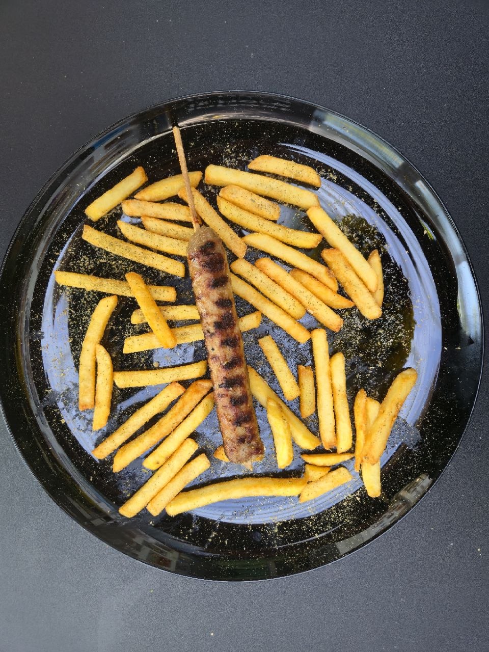 Single kebab skewer served with french fries - Cristinas Greek Souvlaki Daventry